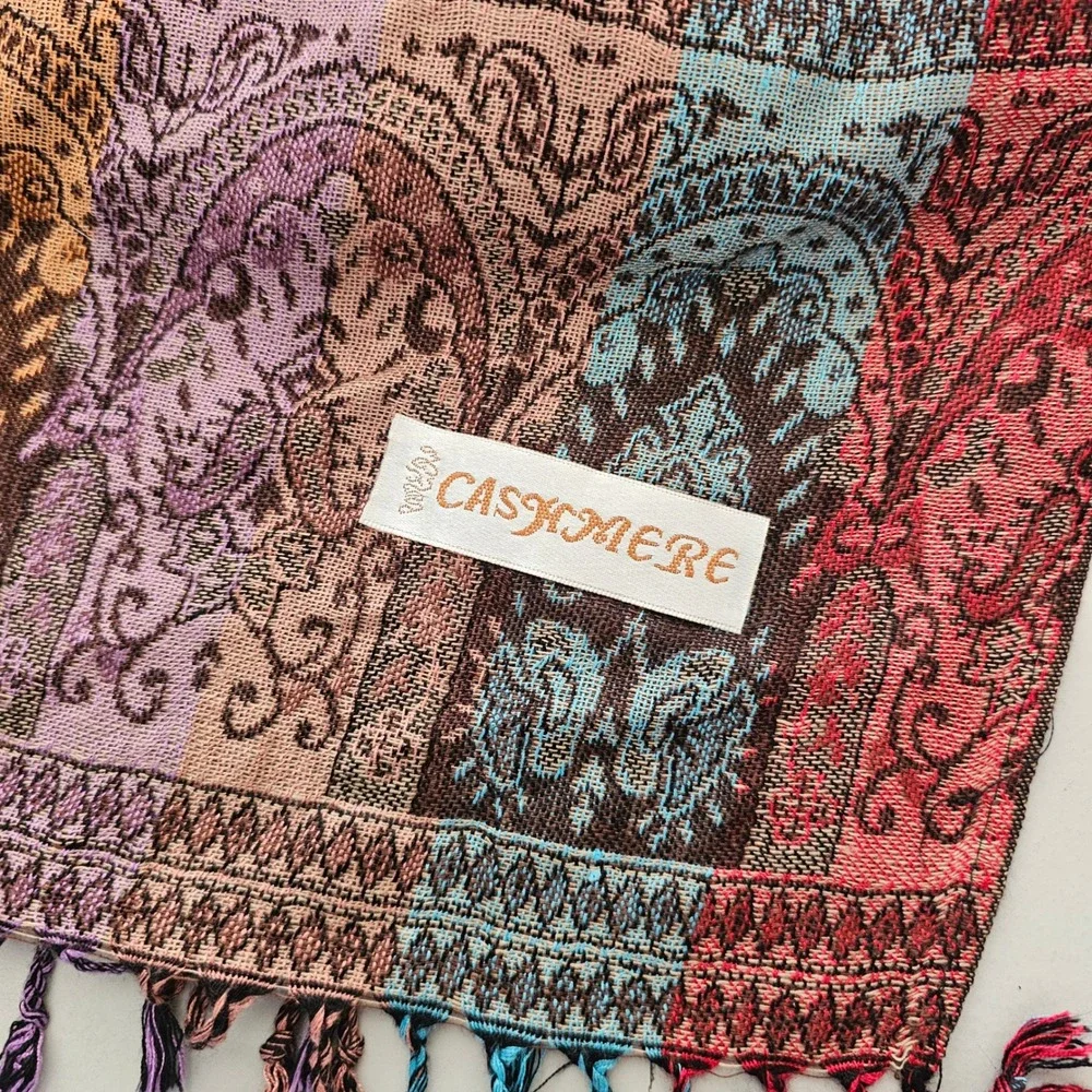 Pashmina Cashmere Silk Scarf Paisley Fringe Shawl 70x28 Arsty Old Money Evening